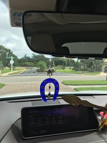 قلادة LUCKBOSTIUM الفيل وحدوة الحصان مع يد همسة، وعين الشر، والمزيد من الحظ الجيد والحماية ملحقات السيارة المعلقة باللون الفضي والأزرق للحقائب المنزلية ومرآة الرؤية الخلفية ديكور ساحر in Kuwait