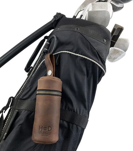 Hide & Drink, Cylinder Golf Bag Handmade from Full Grain Leather - Portable Ball Case with Hanger, Sports & Outdoors Accessories - Bourbon Brown in Saudi Arabia