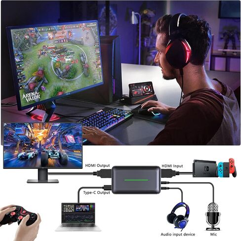 بطاقة التقاط خارجية HDMI مزدوجة القناة، بطاقة التقاط فيديو صوتية خارجية وتسجيل بدقة 1080 بكسل/60 إطارًا في الثانية متوافقة مع Xbox Series X/S، PS5/PS4/Pro، Nintendo Switch on OBS، Zoom وPC/Mac in Kuwait
