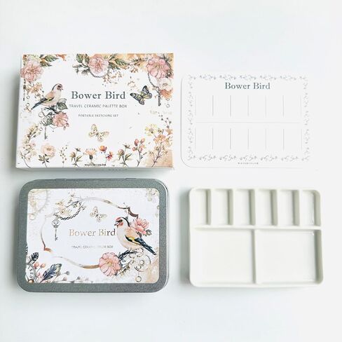 Bower Bird Travel Portable Ceramic Watercolor Palette 12 Well, Ceramic Palette, Porcelain Palette, Paint Palette in Saudi Arabia