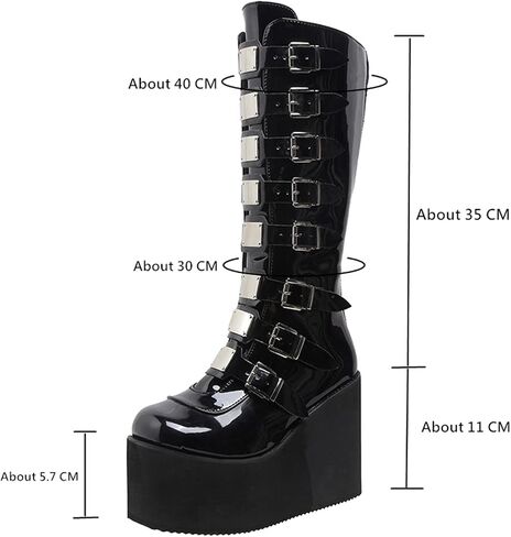HINDOLA Womens Platform Punk Goth Mid Calf Boots Rivets Metal Decoration Back-Zip Knee High Motorcycle Booties Combat Boots in Kuwait