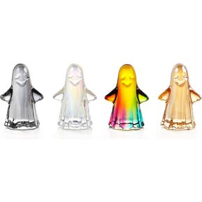 YWHL 4Pack Crystal Ghost Figurine Halloween Decor, Hand Carved Glass Ghost Statues Sculpture for Halloween Carnival Party Decorations Home Desk Decor, Mini Spooky Ghost Collectible Figurines