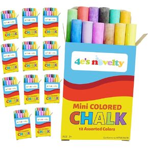 4E's Novelty Mini Chalk Sets (24 Boxes) Sidewalk Chalk Party Favors Bulk Individual Packs, 12 Blackboard Chalk Sticks Non-Toxic Classroom Prize Toy Toddler Kids Summer Basket Stuffers