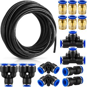 طقم أنابيب هوائية سوداء بطول 50 قدم، 8 مم أو 5/16 Od 5 مم ID من البولي يوريثين PU أنابيب خرطوم ضاغط الهواء، أدوات هوائية لخط الهواء أو نقل السوائل، 15 قطعة in Kuwait