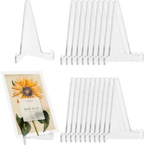 Framendino, 20 Pack Triangle Acrylic Easel Stands for Display Mini Picture Frame Plate Holders Photo Holder Picture Card Weddings Home Decoration (Clear)