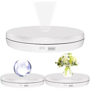 Foleto Motorized Rotating Display Stand with LED 22lb Load, 10inch/25cm 360 Degree Electric Rotating Display Stand for Display Jewelry, Product Photography (white 10inch with led light)