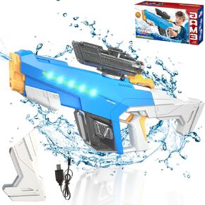 Electric Water Gun for Kids Adults, Automatic Squirt Guns with Light, Auto Absorb Water, Large Capacity, Long Range, Shooting Games Outdoor Summer Swimming Pool Party Beach Toys, Gift for Boys Girls