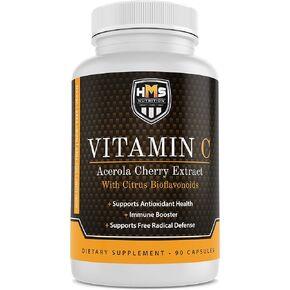 Acerola Cherry and Citrus Bioflavonoids Vitamin C Supplement - Supports Antioxidant Health, Immune Booster - Vegan, Organic - 90 Capsules, 90 Day Suply