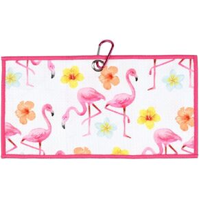Syren Premium Flamingo Flowers Golf Microfiber Towel - Ideal Golf Accessories for Men and Women, Holder Clip, Perfect for Golf Bags Accessories, Enhance Your Golfing Experience | Great Gift Idea