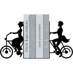 Decorative Bookends - Retro Cyclists, Vintage 19th Century Silhouettes - Metal Decorative Book Ends - 6.7"" x 4.7"" - Elegant Home and Office Decor (Retro Cycling), Black