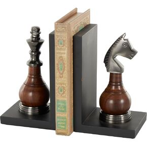 Deco 79 Aluminum Metal Chess Bookends with Aluminum Accents, Set of 2 4" W, 6" H, Black