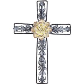 Dicksons Whitewash Ornate Floral 18.5 inch Metal Hanging Wall Cross