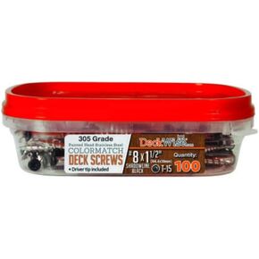 DeckWise #8x1-1/2" Stainless Steel Trim-Head Deck Screws, Black, T15 Head, Covers 50 Sq. Ft. of Decking (100 Pack)