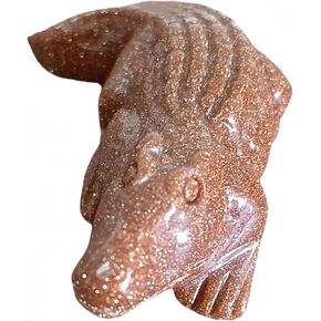 2" Brown Gold Stone Crocodile Figurine,Natural Stone Animal Sculptures for Home Decoration