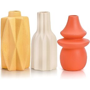 Elsjoy Set of 3 Ceramic Vase, Decorative Stoneware Flower Vase Modern Geometric Vase, Small Terracotta Bud Vase for Home Decor, Living Room, Table Centerpieces
