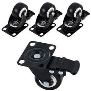 XIKE 4PCS Black 2 inch Casters Load 800lbs with Brake, Advanced Polyurethane (PU) Floor Protection, Noise-Free 360 Degree Swivel Plate Heavy Duty Caster Wheels
