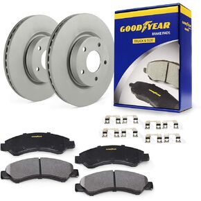 Goodyear Brakes PRK3621F | Front Premium Brake Kit with Pair (2) of AntiOx Coated Brake Rotors and Ceramic Brake Pads fits Hyundai Sonata 2015, Tucson 17-16, Veloster 21-19; Kia Optima 20-16