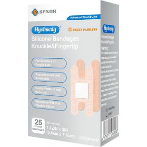 Silicone Fingertip Bandages for Sensitive Skin - 25 Counts 1.42" x 3" - Knuckle Finger Bandages Non Allergenic Painless Removal Flexible Fabric Waterproof with Non-Stick Pad