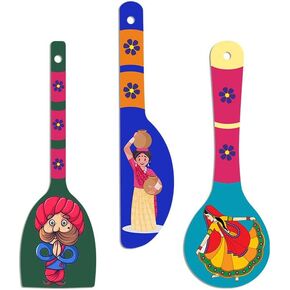 Artvibes Rural Art Wooden Wall Hanger Spoons for Home | Office | Living Room | Gift | Modern Decoration Items | Kitchen Wall Decor | Home Decor Hanging Items (WH_5017N), Set of 3