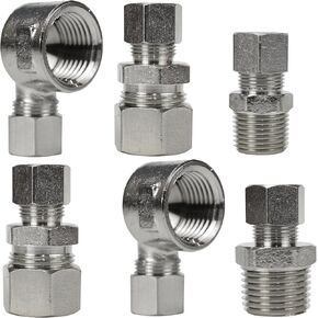 Universal Valve Plumbing Fittings Adapters: 1/2 to 3/8 Adapter, 3/8 to 1/2 Water Line Adapter, 3/8 Female to 1/2 Male Adapter, Straight & Angle Connectors, 6 Sets
