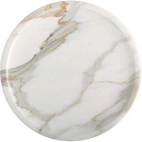 Koville Italian Natural Marble Tray for Bathroom Countertop, 9.8" Diam Round Marble Tray for Kitchen Counter, Coffee Table Serving Tray, Perfume Jewelry Dish Tray, Decorative Vanity Tray (Statuario)