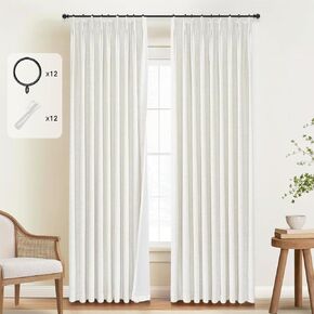 INOVADAY Pinch Pleated Curtains Blackout, Linen Pleated Blackout Curtains 102 inches Long, 100% Blackout Curtains for Bedroom, Thermal Pleated Drapes for Living Room Nursery, W40 x L102, Beige White