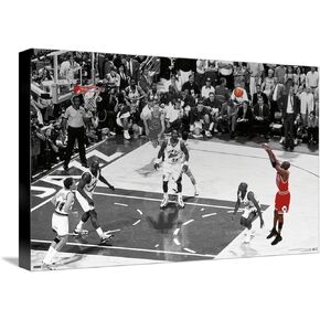 Trends International Michael Jordan - The Shot Horizontal Wall Poster, 14.72" x 22.37", Stretched Canvas