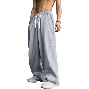 WZIKAI Men's Baggy Sweatpants Elastic Waist Drawstring Wide Leg Sweatpants Casual Loose Baggy Joggers with Pockets