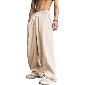 WZIKAI بنطال رياضي فضفاض للرجال بخصر مطاطي برباط واسع الساق بنطال رياضي فضفاض غير رسمي مع جيوب in Kuwait