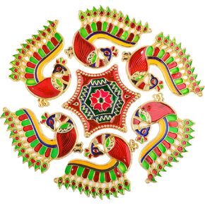 Acrylic Handcrafted Designer Colorful Rangoli for Home Temple Floor Interior Decor Decoration for Party Function Festival and Gifting Small Rangoli 8" (Multicolor Peacock)