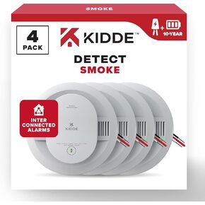 Kidde Hardwired Smoke Detector, 10-Year Battery Backup, Interconnectable, LED Warning Light Indicators, 4 Pack
