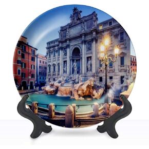 Ceramic Hanging Decorative Plate Trevi Fountain in Rome Italy at sunrise Scenic travel background Wall Ornament for Home & Office, Dining, Parties, Wedding 8 inch Collector, Multicolor
