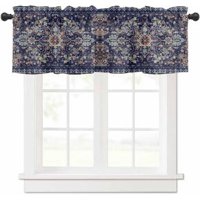 DecorLovee Navy Blue Boho Curtain Valances for Windows Living Room, Abstract Art Ethnic Vintage Geometric Curtain Toppers and Valances for Bedroom, Rod Pocket Curtains Kitchen Valances 60"x18"