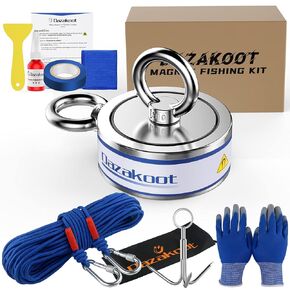 2600LBS Double Side Magnet Fishing Kit with Case, Dazakoot Magnet for Fishing & Treasure Hunt, Premium Magnetic Fishing Kit with 100FT Rope, Non-Slip Glove, Threadlocker, Grappling Hook, Carring Bag