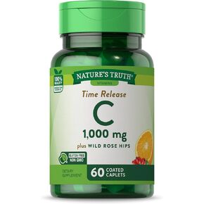 Vitamin C 1000mg | 60 Caplets | with Wild Rose HIPS | Vegetarian, Non-GMO & Gluten Free Supplement | by Nature's Truth