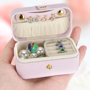 Small Travel Jewelry Box, Mini Jewelry Holder for Multiple Rings Necklace Earrings Lipstick, Portable Jewelry Storage Organizer Case with Removable Ring Slot (PINK)