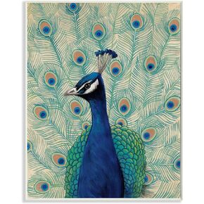Stupell Industries Blue Peacock Looking Left Wall Plaque Art, 10 x 0.5 x 15, Multi-Color