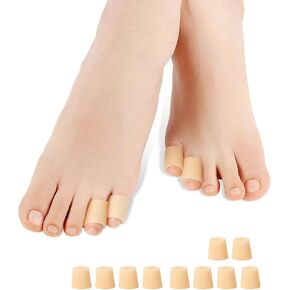 Povihome Pinky Toe Sleeves Protectors - 10 Pack Small Gel Corn Protectors - Protect Toe from Rubbing, Ingrown Toenails, Calluses, Blisters - Toe Cushions for Pain Relief (Small Size, Beige)