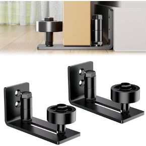 2 Pack Barn Door Guides for Bottom,Barn Door Guide Wall Mount Adjustable Roller-8 Setup Options-Black Powder Coated- Quiet Operations, Flush Design with Felt Strips