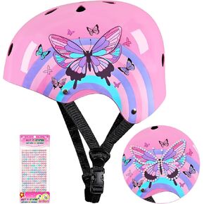 Kids Bike Helmet Skateboard Helmet for 8-13 Years Kids Girls Youth Bicycle Helmet Adjustable Butterfly Scooter Helmets Roller Skating Cycling Helmet with DIY Stickers
