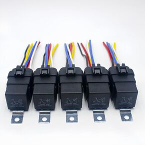 5-piece 40/30 amp 12VDC waterproof relay with harness 5-pin waterproof relay, heavy duty 12/16AWG tinned copper wire, 12VDC waterproof 5-pin SPDT pure copper coil relay.