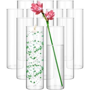 12 Pack Glass Cylinder Vases 14 Inch Tall Clear Flower Vase for Centerpieces, Hurricane Floating Candle Holder Wedding Decorations, Floral Vase Bulk for Table Shelf Party Home Deco (14 x 3.35 Inch)