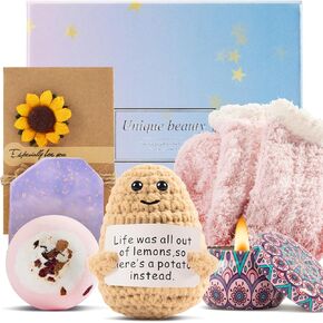 Positive Potato Teen Girl Gifts Trendy Stuff Cute Stuff Lavender 5pcs, Emotional Support Pickle with Positive Crochet Animals Teen Girls Trendy Stuff
