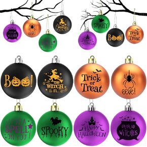 16 Pieces Halloween Ball Ornaments Halloween Decorations for Tree Halloween Hanging Decor Happy Halloween Decoations Purple Orange Green Black Ghost Hanging Balls for Halloween Home Party Decor