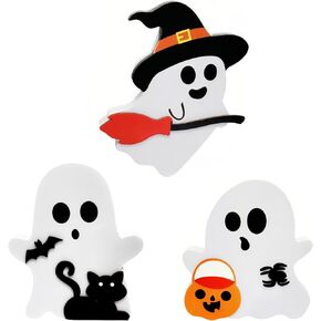 3 Pack Cute Ghost Halloween Decorations Indoor,Halloween Table Decor Spooky Decorations,Halloween Wooden Tiered Tray Decor Table Sign,Black Cat Ghost Halloween Decor,Gift for Friend,Halloween Party