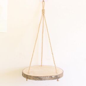 Living Paulownia Hanging Wood Slice with Jute Rope, Wood Slice Hanging Tray, Hanging Faux Succulent and Artificial Plants, Ideal for Office, Garden, Home Decor