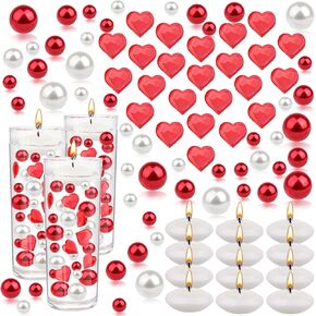 Larber 10164Pcs Valentine's Day Vase Filler Decoration Red White Heart Pearls Bowl Filler Mini Acrylic Love Hearts Beads Floating Candle Centerpiece for Valentine Festival Wedding Home Party Decor