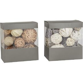 Deco 79 Wood Handmade Orbs & Vase Filler with Varying Designs, Set of 2 7"W, 8"H, Brown