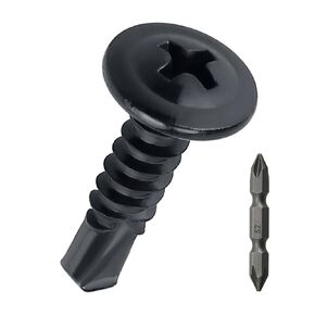 #10 x 1/2" Black Truss Head Self Drilling Screws (100 pcs), 410 Stainless Steel, Black Oxide Coated, Quick Steel Self Tapping Sheet Metal Tek Screws, Fayeploo (with Phillips Driver Bit)