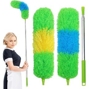 2 Pcs 100 inches Extendable Feather Duster, Microfiber Duster, Dust Cleaner, Ceiling Fan Duster, Cobweb Duster, Electrostatic Bendable Head Feather Dusters for Cleaning